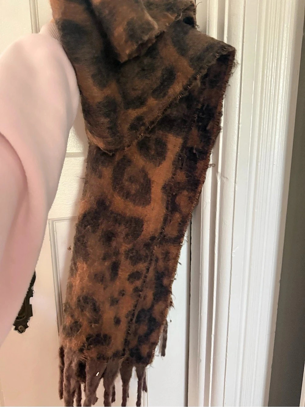 Brown & Black Animal Print Fringe Scarf